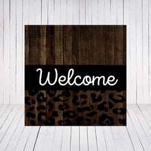 Load image into Gallery viewer, Welcome Leopard Print Wood Print- 12x12 Square