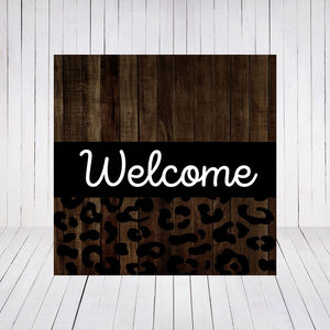 Welcome Leopard Print Wood Print- 12x12 Square