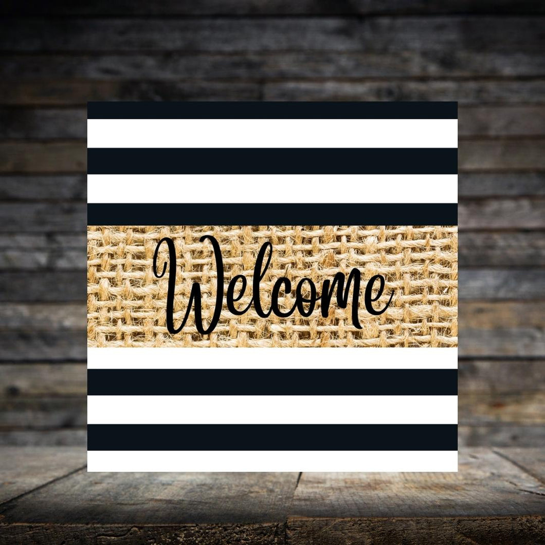 Welcome Stripes Wood Print- 12x12 Square